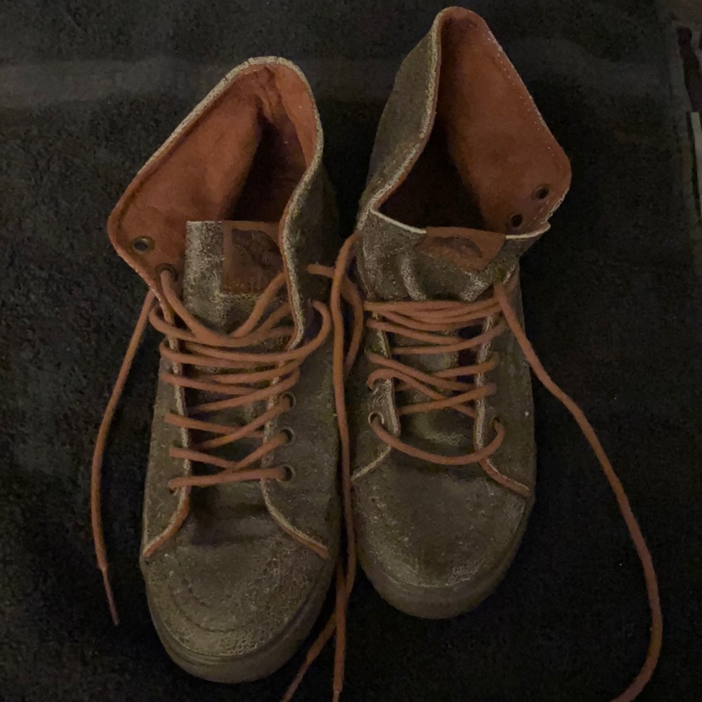 High top distressed brown leather
